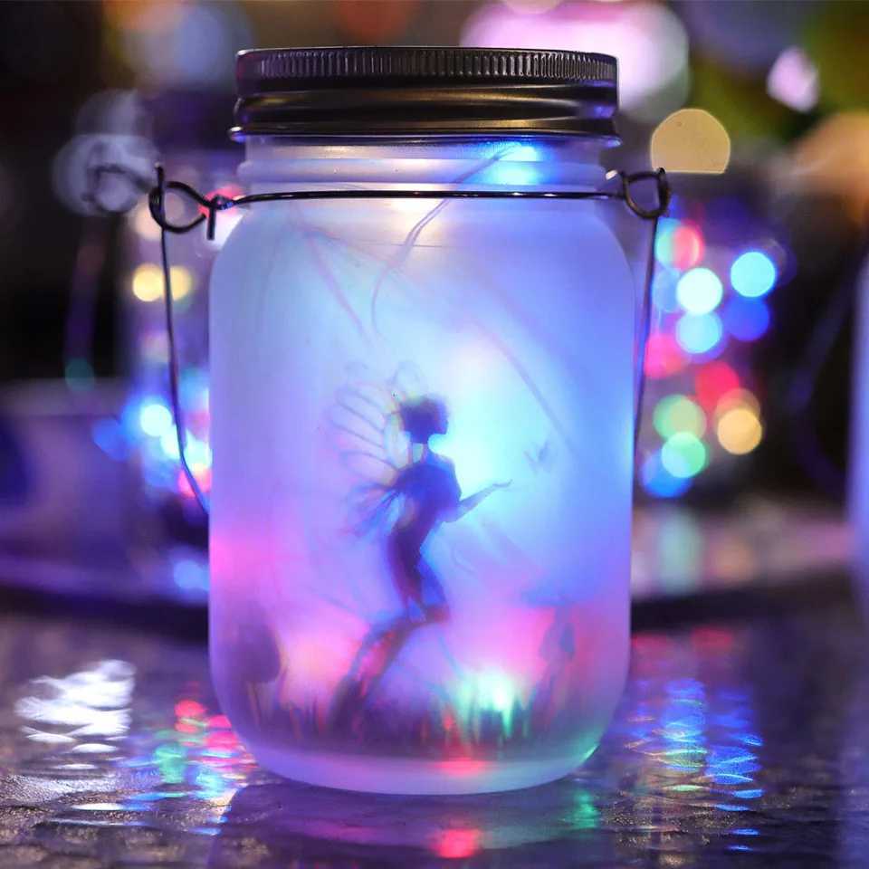 Portable Solar Lantern Fairy Lights Garden Ornament Outdoor Hanging Frosted Tree Table Yard Patio Lawn Glass Mason Jar LampXJ250606