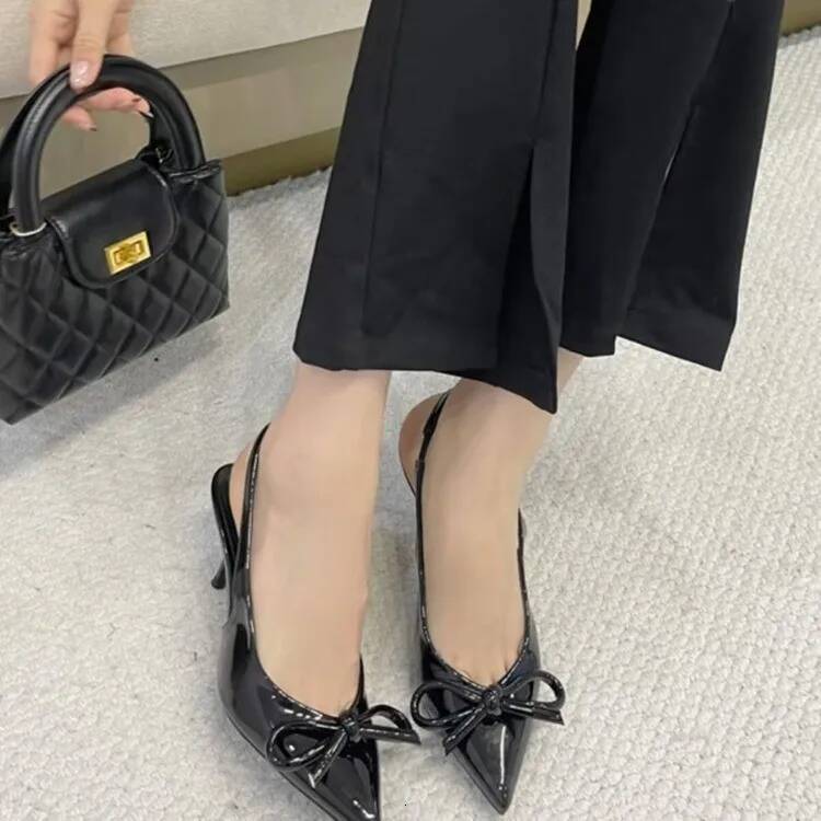 Ddmyoutdoor Summer Red Leather Pointy Bow Design Buckle Strap Sandals Women Sexy Open Toe Thin Heels Party Pumps Zapatos Mujer Outdoor Shoes