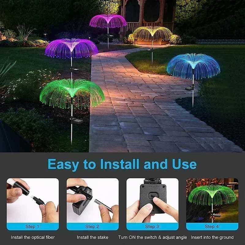 Solar Garden Lights Outdoor Waterproof Fiber Optic Jellyfish Lawn Lights Outdoor Patio Villa Yard Decor W250607