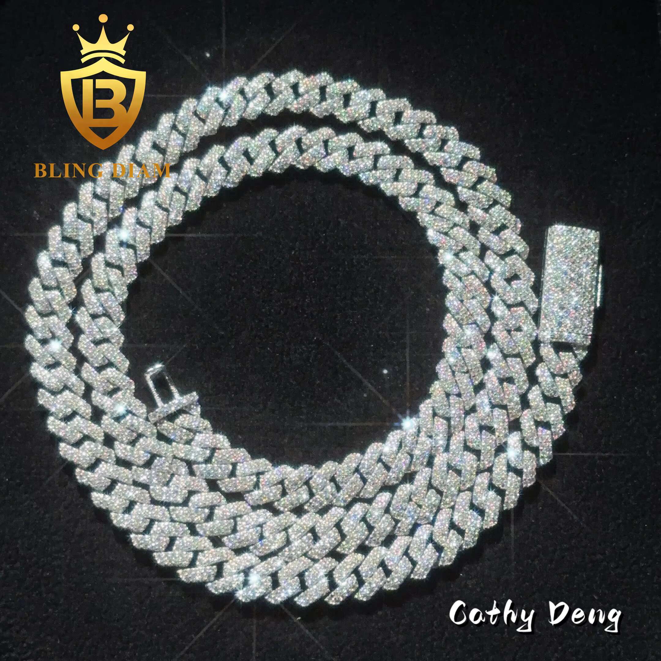 Ready Shipping Solid 925 Silver 8mm Moissanite Cuban Link Chain Hip Hop Jewelry Ice Out Cuban Chain Pass Diamond Tester