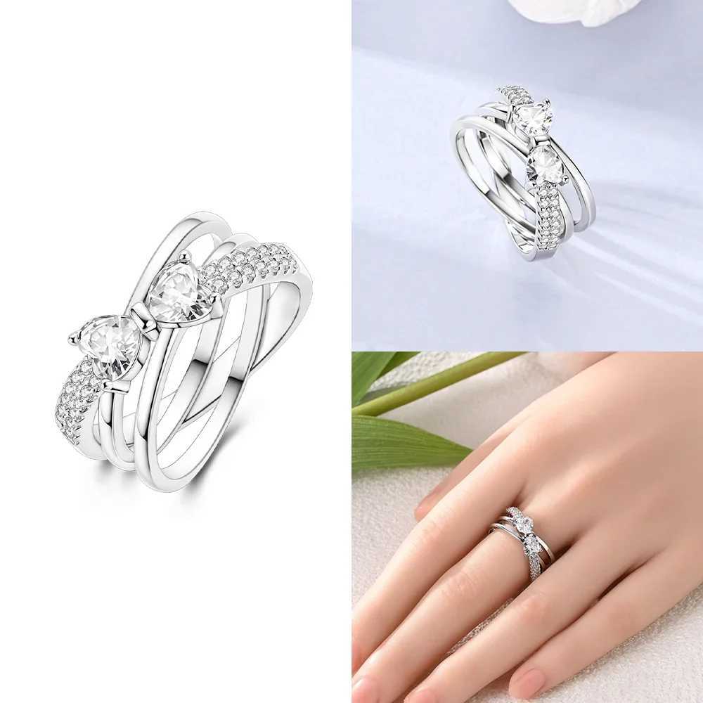 Original Pink Zircon Heart Bow Ring 925 Sterling Silver Womens Accessories Jewelry Valentines Day Fine Ring Gifts SetXJ250606