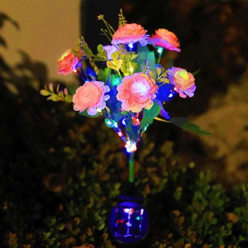 Solar LED Lights Hibiscus Flower Lawn Lamp IP65 Outdoor Waterproof For Yard Patio Garden Decoration Flower Holiday Party Lantern XJ250606