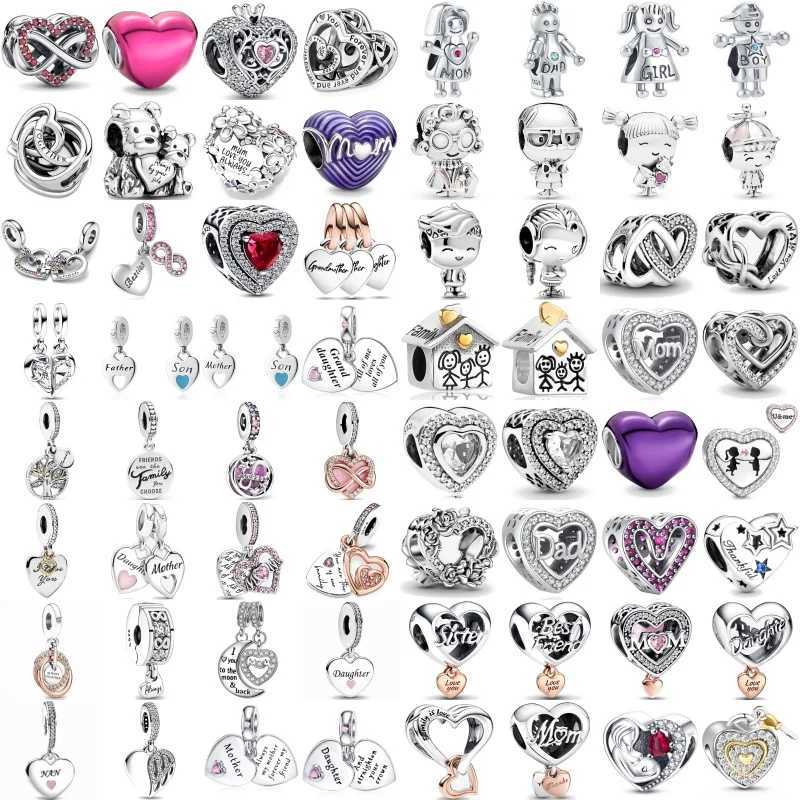 925 Silver Plated Charms Family Heart Boy CZ Little Girl Beads Fit Original Bracelet DIY Jewelry For Women 2023 XJ250607