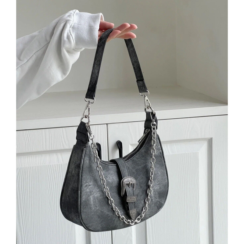 designer Niche Handbags for Women 2025 New High-End Crescent Bag Retro Shoulder Bag Canvas Underarm Bag Chain Handbag