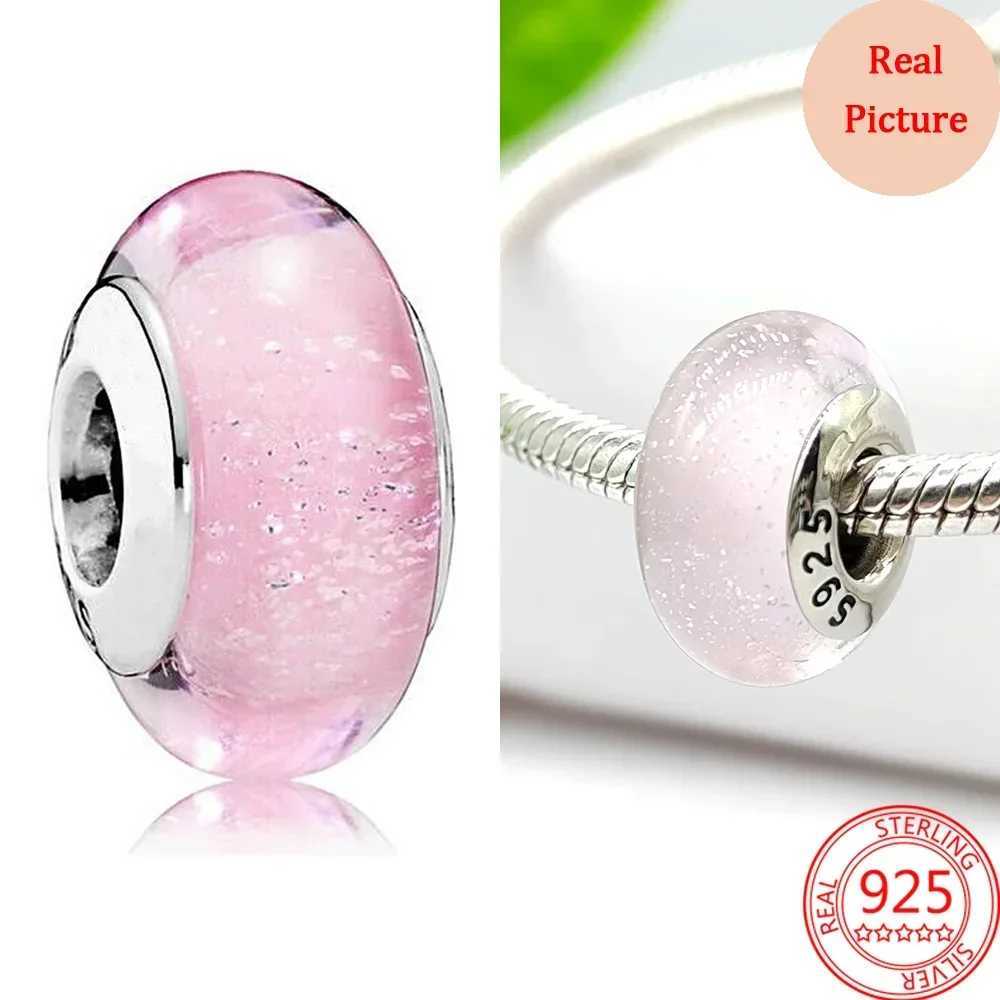 Hot Sale Pink Charms Heart Dangle Murano Charm Beads Flower Pendant DIY Jewelry Fit Original 925 Sterling Silver Bracelet XJ250607