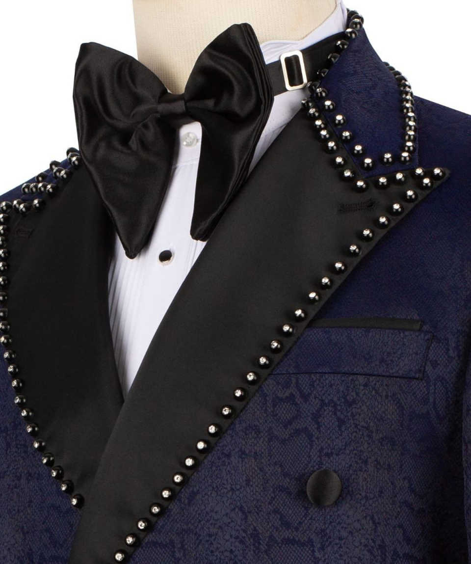 Luxurious Jacquard Wedding Tuxedos 2 Piece Set Jacket Pants Beaded Men Suit Handsome Groom Wear Party Evening Suits Customized
