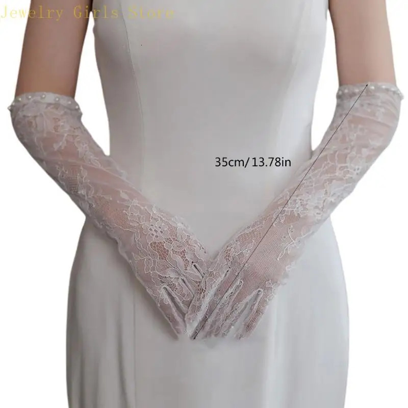 E56F Bride Sleeve with Pearls Gloves Wedding Hair Accessories White Wedding Gloves Sleeve Elaborate Sleeve 250603