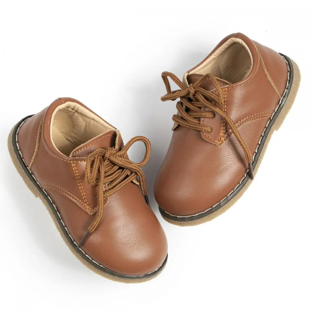 Childrens Fashion Leather Shoes Versatile Casual Shoe Solid Color LaceUp Boys Girls NonSlip Waterproof Rubber Sole 250604z