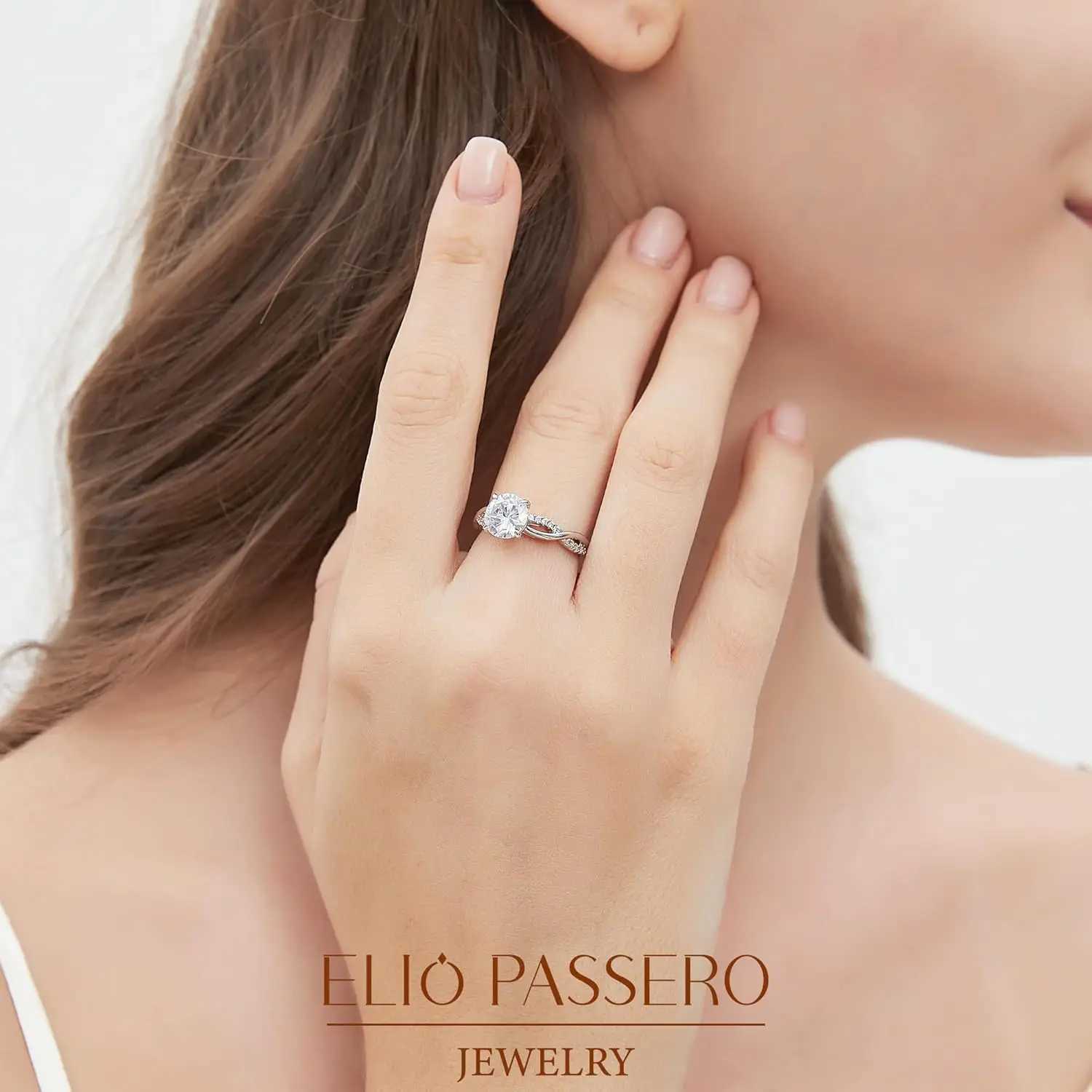 925 Sterling Silver CZ Round Solitaire Engagement Ring with 18K Gold Plating Wedding Bands Couple Rings for Her 1.5/2/3/4/5CT W250606