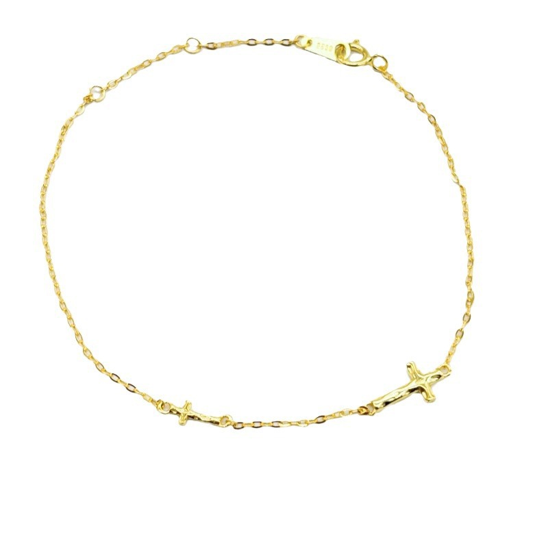 2025 Choucong Ins Sweet Cute Top Sell Tiny Girls Wedding Chain Bracelet Simple Fine Jewelry Genuine S999 Sterling Silver Cross Bangle For Lover Gift