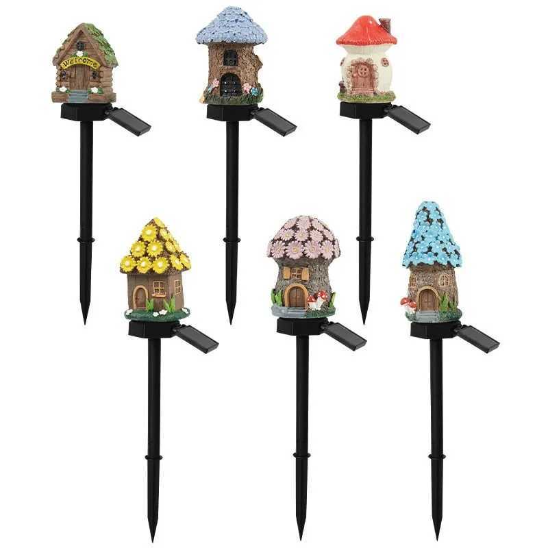 2025 New Cartoon Anime Resin Creative Mushroom House Outdoor Waterproof Ground Light Solar Garden Landscape Light XJ250606