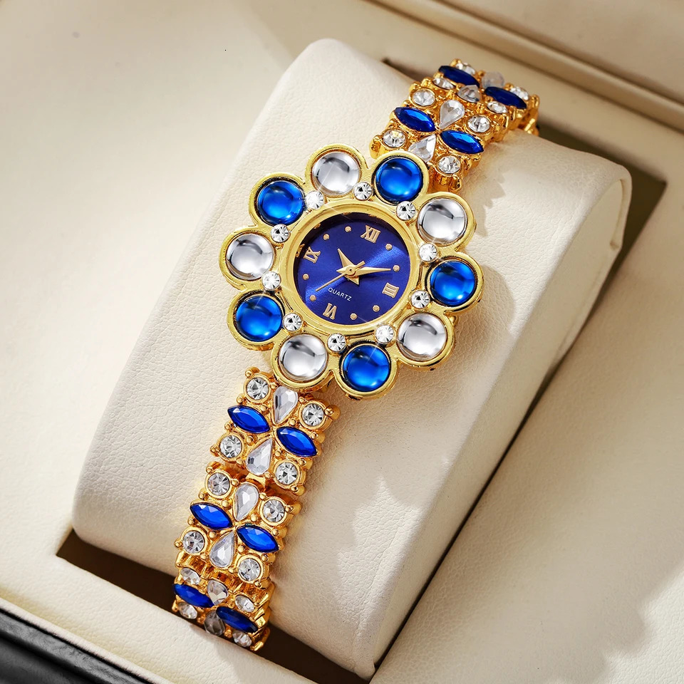 Fashion Flower Dial Women Quartz Watch Rhinestone Ladies Bracelet Wristwatch Reloj MujerWithout Box 250606