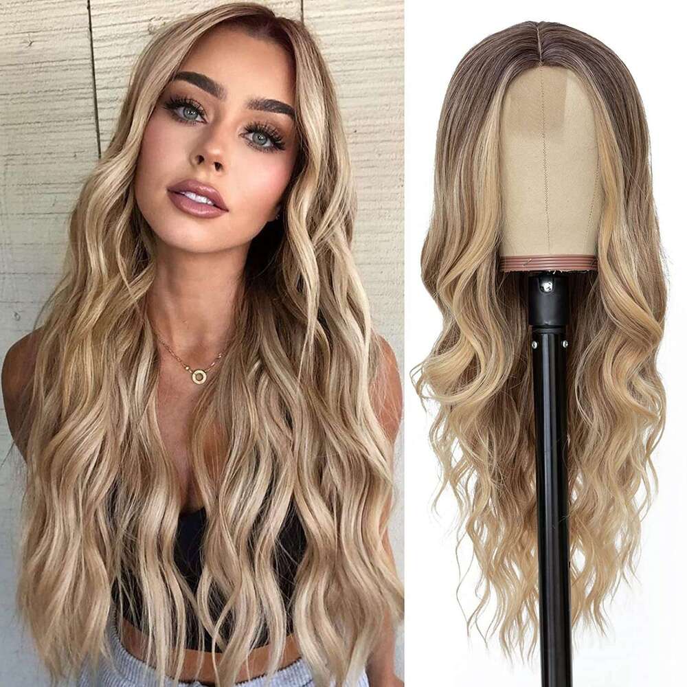 Ombre Blonde Middle Part Big Waves Long Curly Hair Wig Lace Wigs