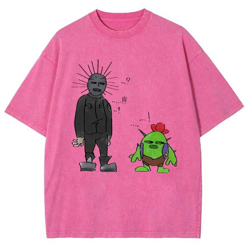 Mens and womens retro water-wash T-shirt street hip-hop retro punk T-shirt Harajuku casual water-wash distressed T-shirt W250607