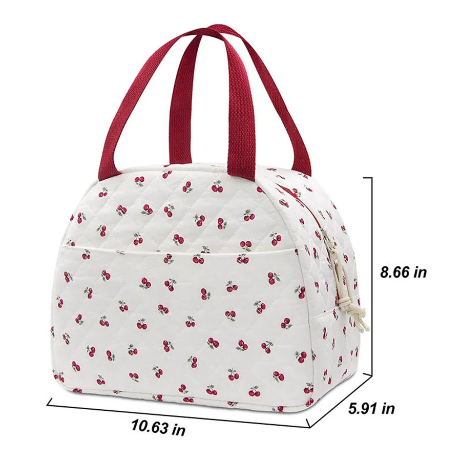 Quilted Lunch Bag Large Capacity Cute Lunch Box Bag Floral Printed Bento Bag Travel Picnic Camping Bag 250606