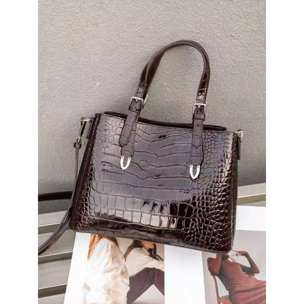 Retro New Women Office Bucket High Quality Genuine Leather Crocodile Pattern Handbag Ladies Satchels Shoulder Bag Casual Totes