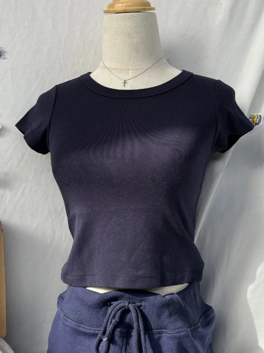 Solid Cotton T-Shirt Summer O-Neck Short Sleeve Classic Tee Shirt American Vintage Simple Y2k Streetwear Woman Crop Tops Chic 250605