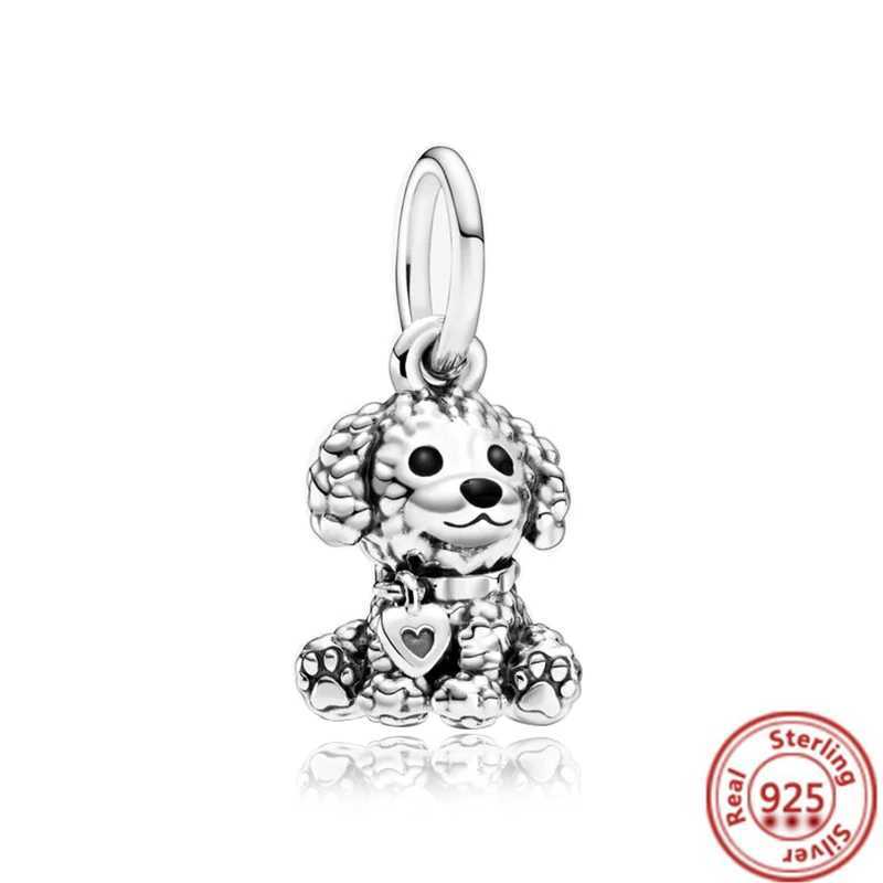925 Sterling Silver ly P Print Poodle Puppy Pet Dog Beads Charms Fit Brand Bracelet Necklace For Girl Gift Jewelry XJ250607