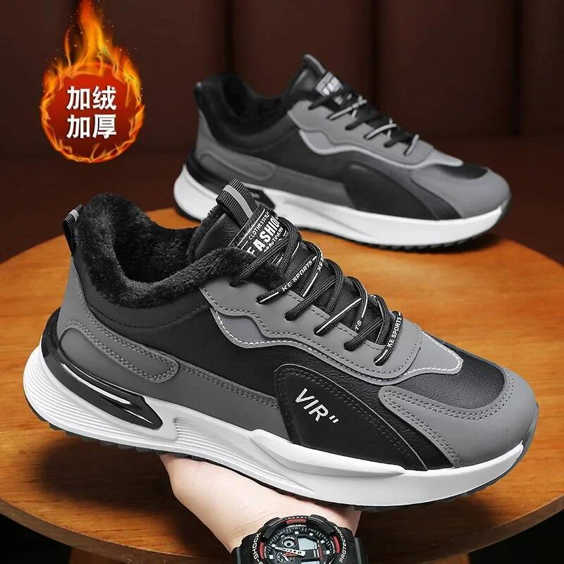 Ddmyoutdoor Men S Winter Plush Korean Trendy Warm Cotton Comfortable Anti Slip Outdoor Platform Casual Lace Up Sports Shoes Outdoor Shoes