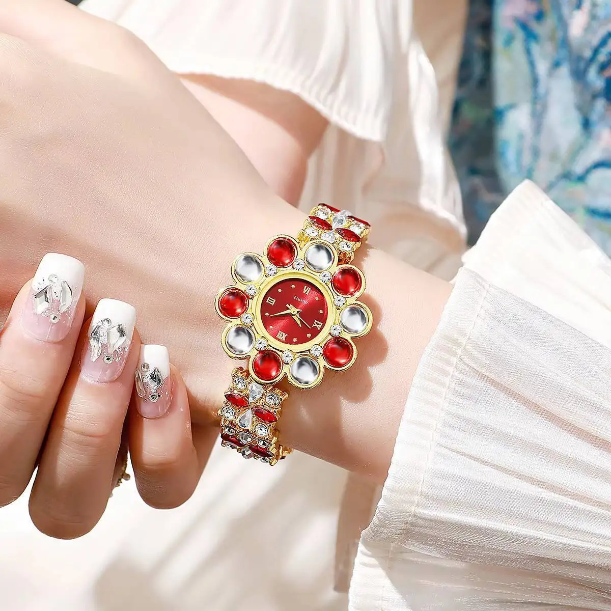 Fashion Flower Dial Women Quartz Watch Rhinestone Ladies Bracelet Wristwatch Reloj MujerWithout Box 250606