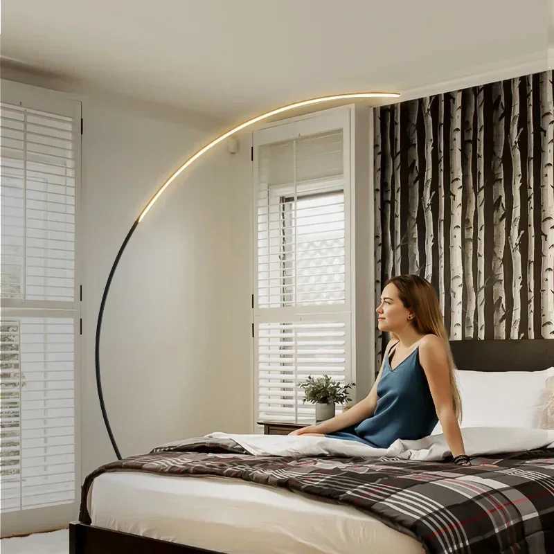 Nordic LED Corner Light Arc RGB Floor Lamps Black White C APP Remote Floor Lights Stand Light for Dining Living Room Decor W250607
