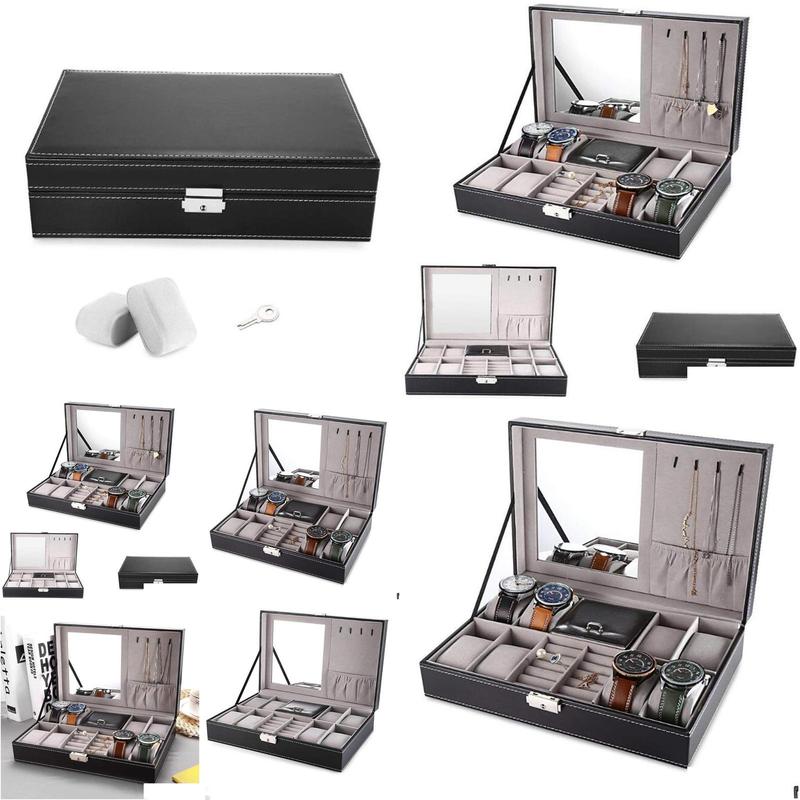 Jewelry Boxes Leather Watch Box 8 Mens Organizer Display Drawer Lockable Case Slots Rings Tray With Lock Mx200810 Drop Delivery Packa Dhup0