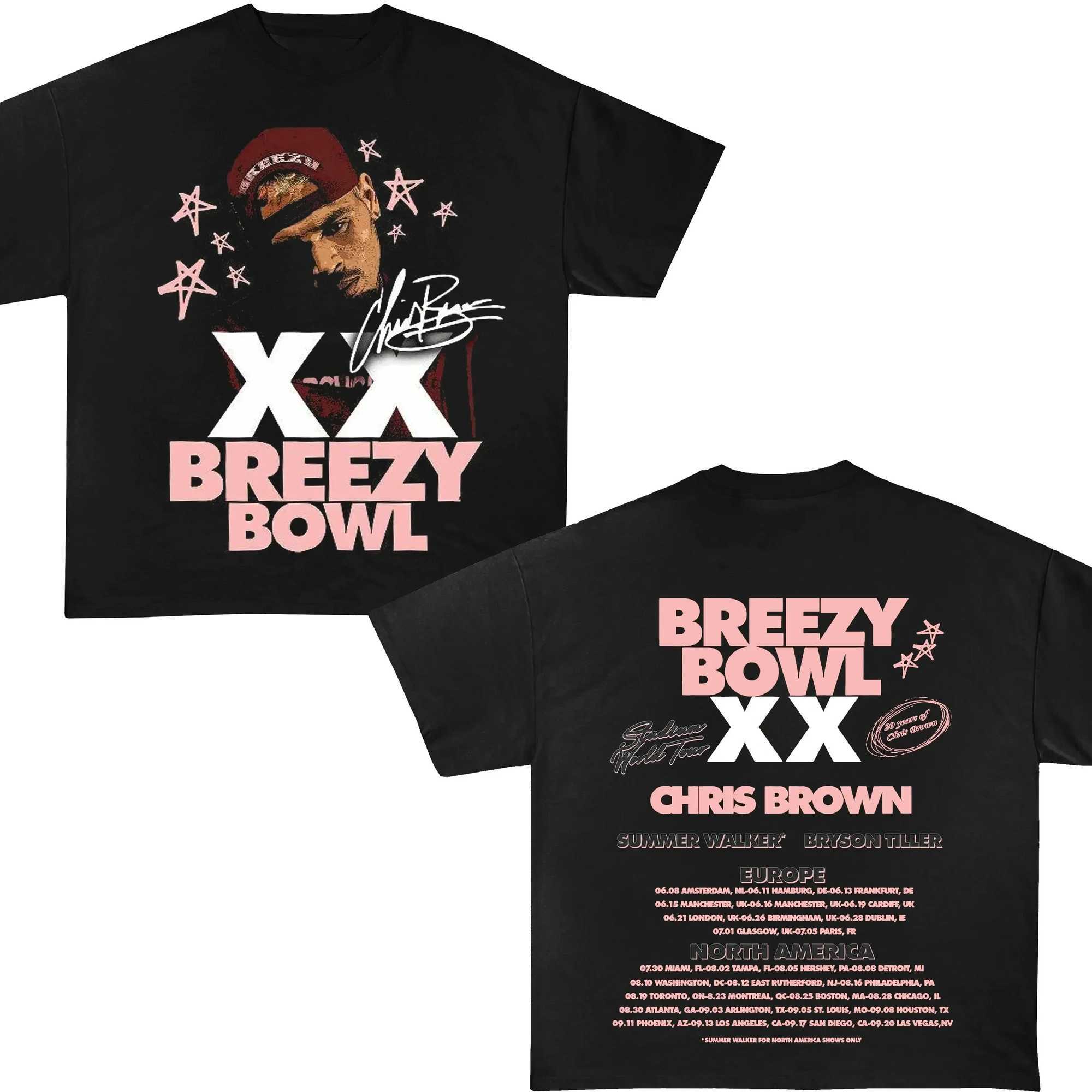 Chris Brown Breezy Bowl XX Concert Tour Cotton T Shirts Vintage Hip Hop Gothic T Shirt Mens Oversized Cotton T-shirt Streetwear W250607