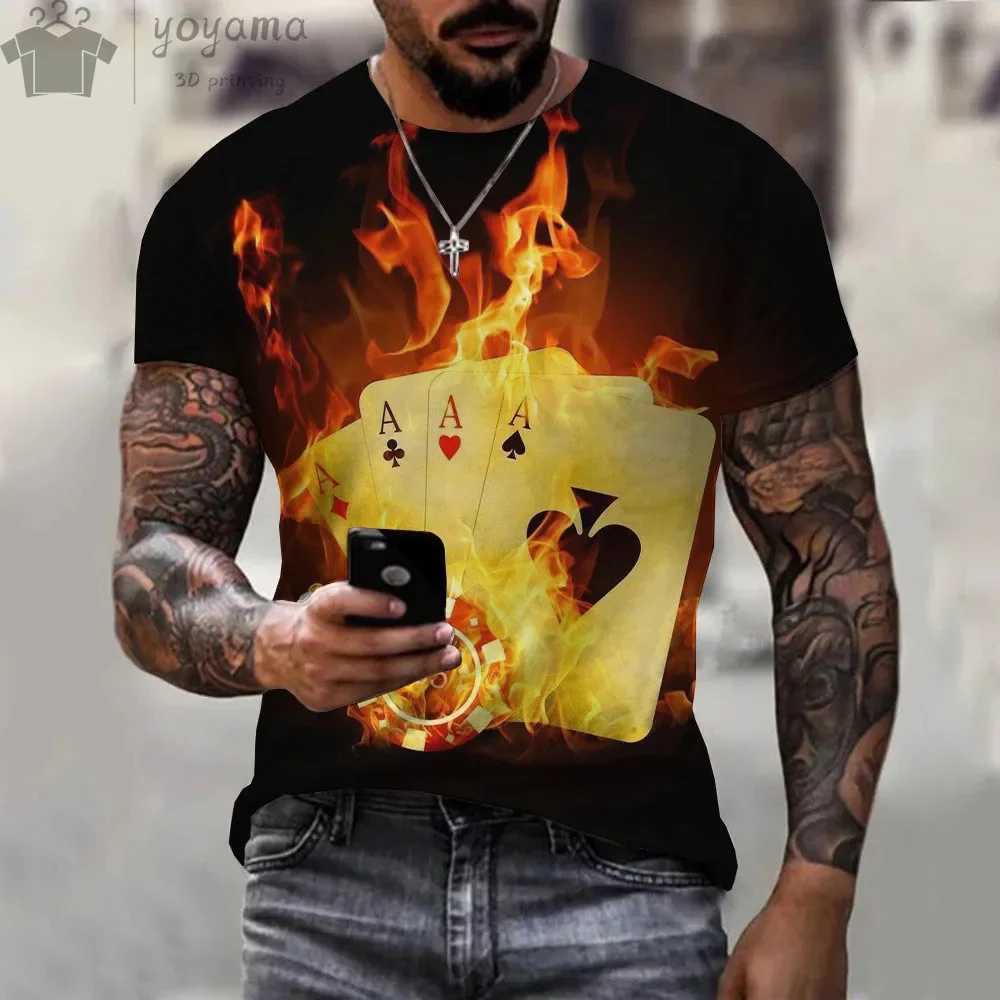 Summer casual 3D Poker A-pattern Retro Printed Mens T-shirts Short sleeves O-collar Oversized t-shirt Casual Fashion Sports Top W250607
