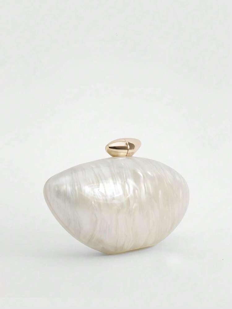 Acrylic egg shape clutch bag women designer evening party cute Pearl shell purse ivory hot pink gold handbag
