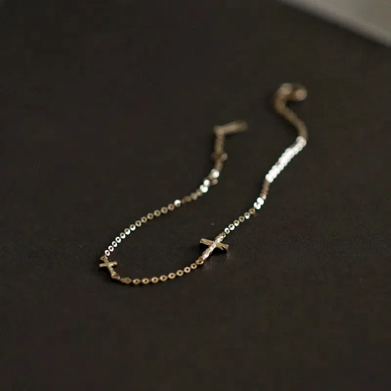 2025 Choucong Ins Sweet Cute Top Sell Tiny Girls Wedding Chain Bracelet Simple Fine Jewelry Genuine S999 Sterling Silver Cross Bangle For Lover Gift