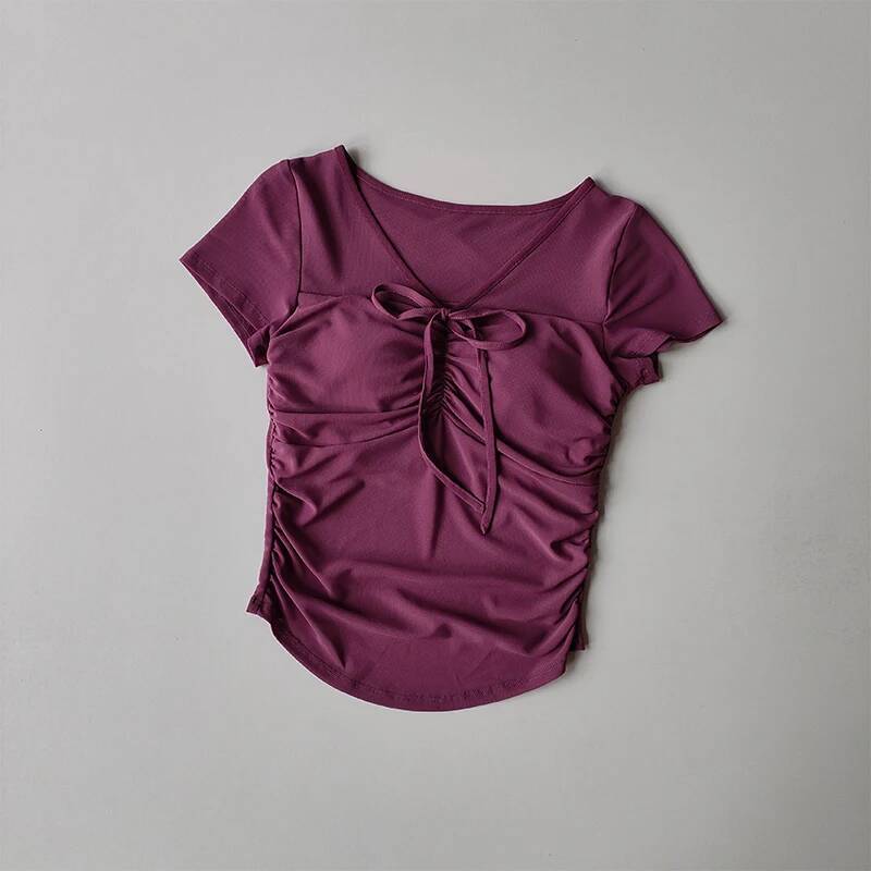 New Yoga Short-sleeved T-shirt for Women with Breast Pads in Spring Summer Pure Hot Girls and Slim Mesh Short Top