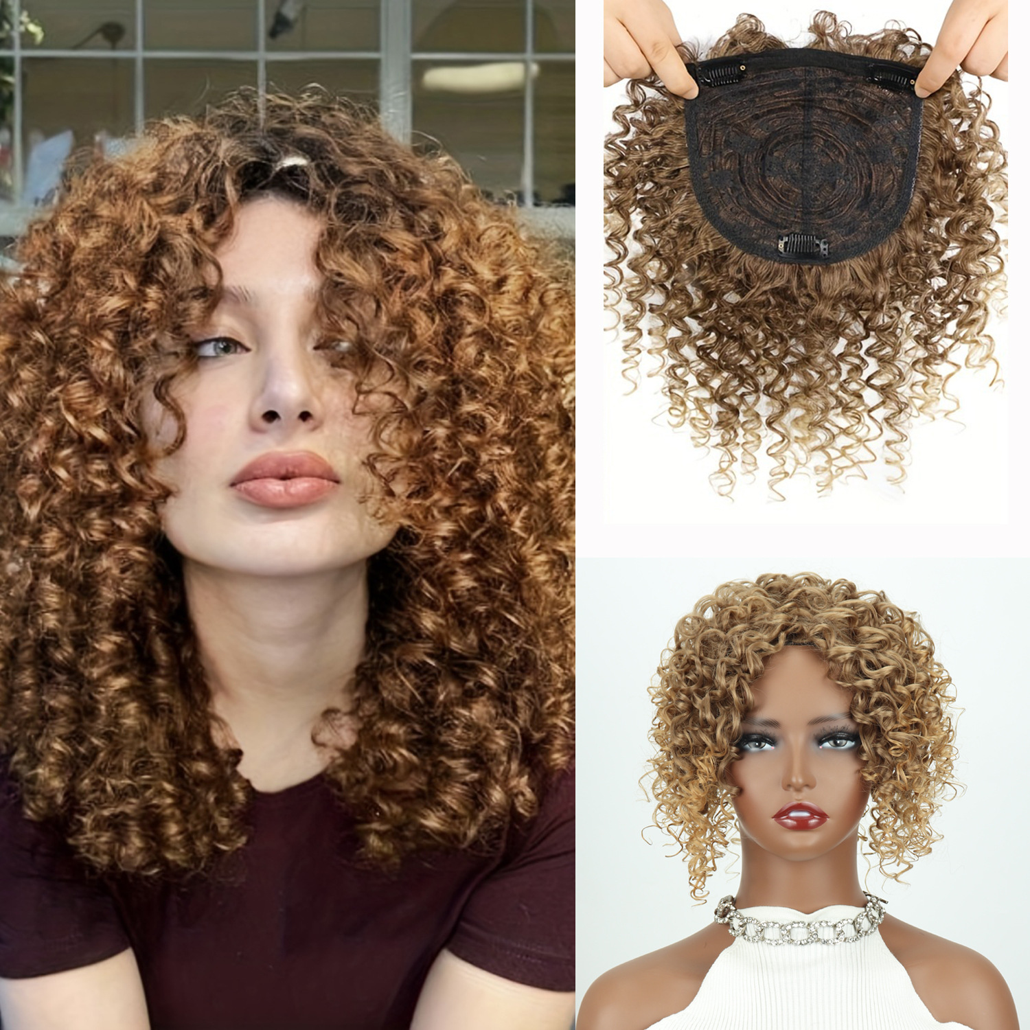 African small curly hair wig European and American women's fluffy natural high temperature silk synthetic fiber wig tablets 20 cm periwig