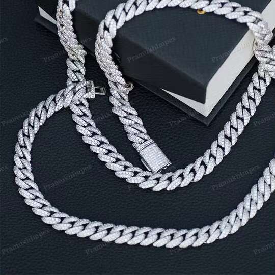 Hip hop 10mm Cuban Link Choker Chain VVS Moissanite Round Cut Diamonds Strling Silver With Gold Plated Cuban Chains For Unisex