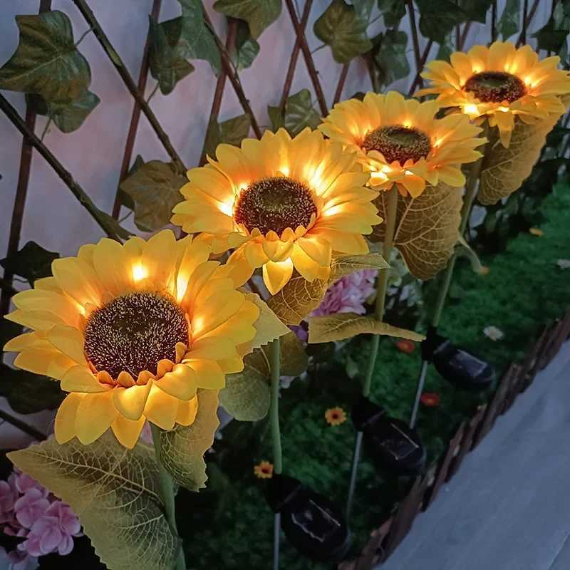 1/3 Head LED Solar Simulation Sunflower Lights Garden Decor Yard Lawn Night Lights Landscape Lamp Home Decoration Flower Light XJ250606