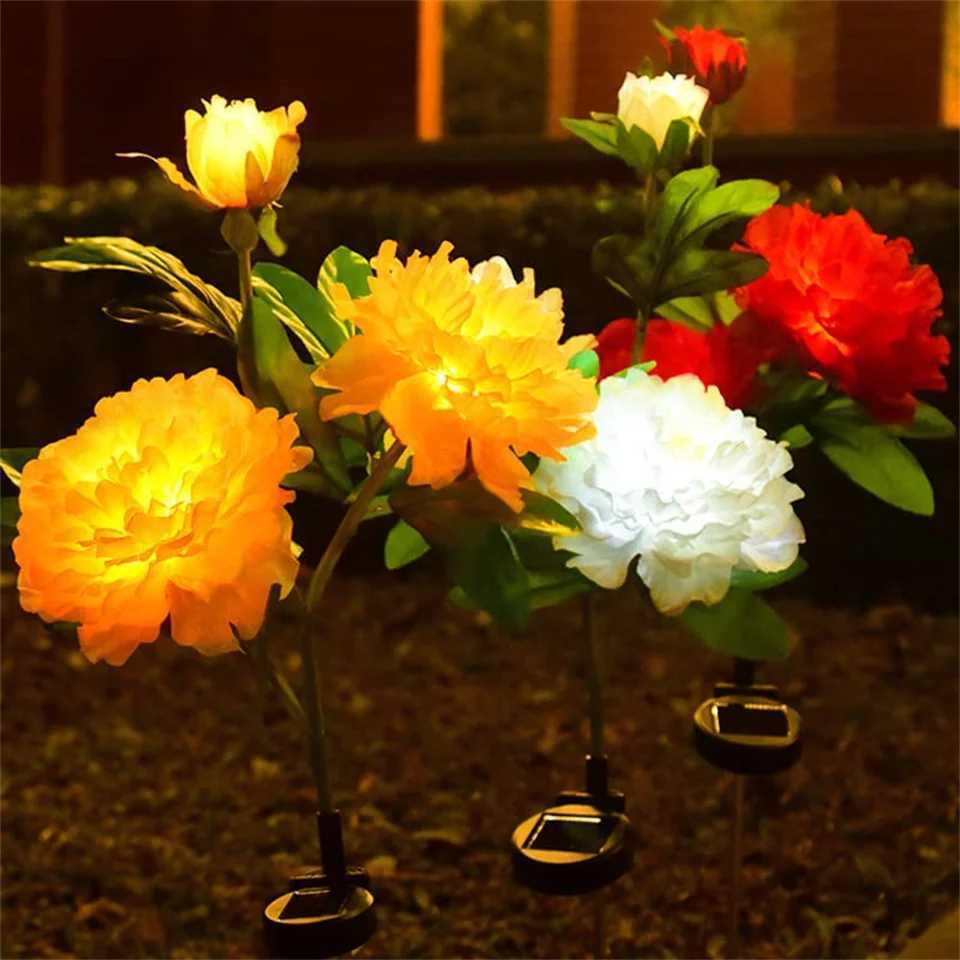 Peony Flower Solar Lights LED Decoration Landscape Lamp Waterproof Outdoor for Yard Garden Porch Lawn Backyard Decor Solar Lamp XJ250606
