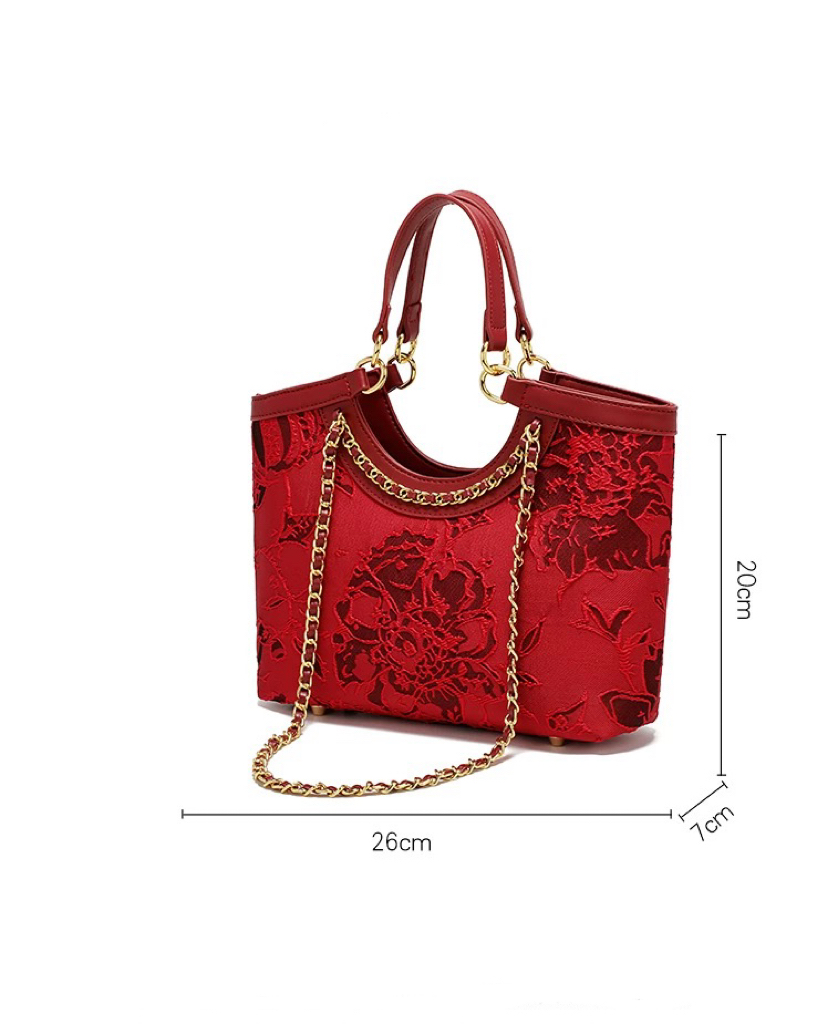 Chic Decorative Wine-Colored Clutch with Reliable Fabric Strap Suitable for Special Occasions
