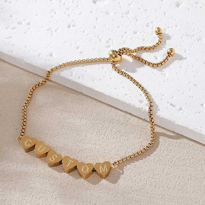 Customized Engraved Name Bracelet Stainless Steel Initial Letter Chain Adjustable Alphabet Jewelry Personalized Girlfriend Gifts W250606