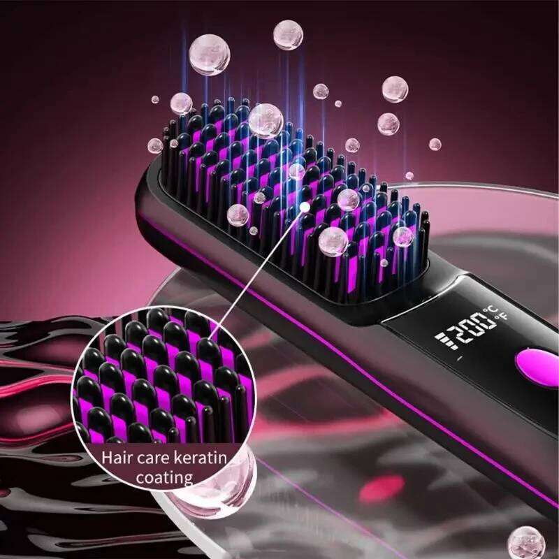 Electric LCD Usb Ceramic Heating Straight Hair Wireless 160-200C° Mini Dryer Hot Comb Straightener Anti-Scaldbrush