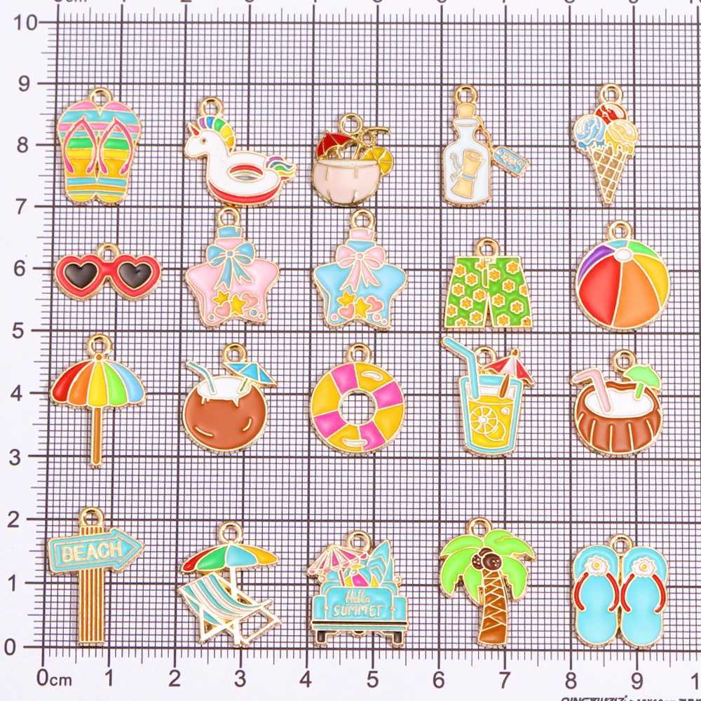 20Style/set Gold Color Beach Vacation Series Charms Enamel Coconut Beverage Slippers Beach Chair Pendants DIY Crafts Jewelry Making XJ250607