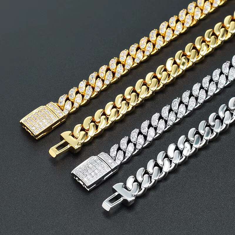 JWY 6mm 925Silver Cuban Link Chain Men Necklace Round 6-grain Moissanite Diamond 14k Gold Chain Men Iced Out Cuban Necklace