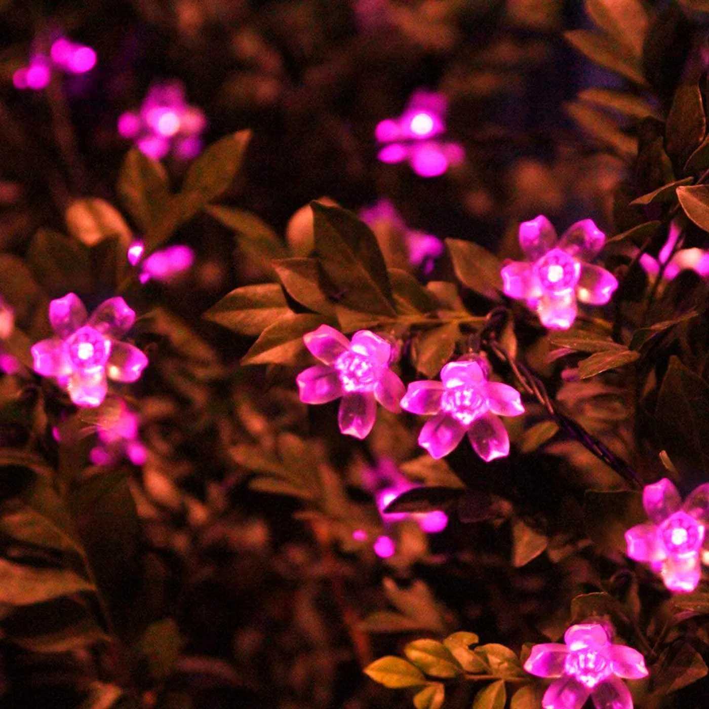 Solar Pink Cherry Garden Blossom Flower Lights Garlands String Lights Solar Outdoor Waterproof Christmas Decoration Lamp W250607