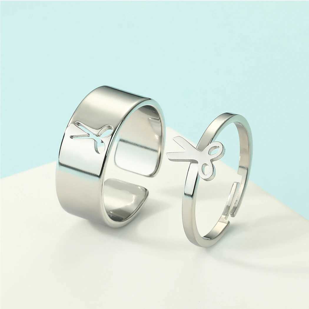 Kinitial Stainless Steel Scissors Couple Promise Ring Set Alternative Engagement Matching Ring Cosmetologist W250606