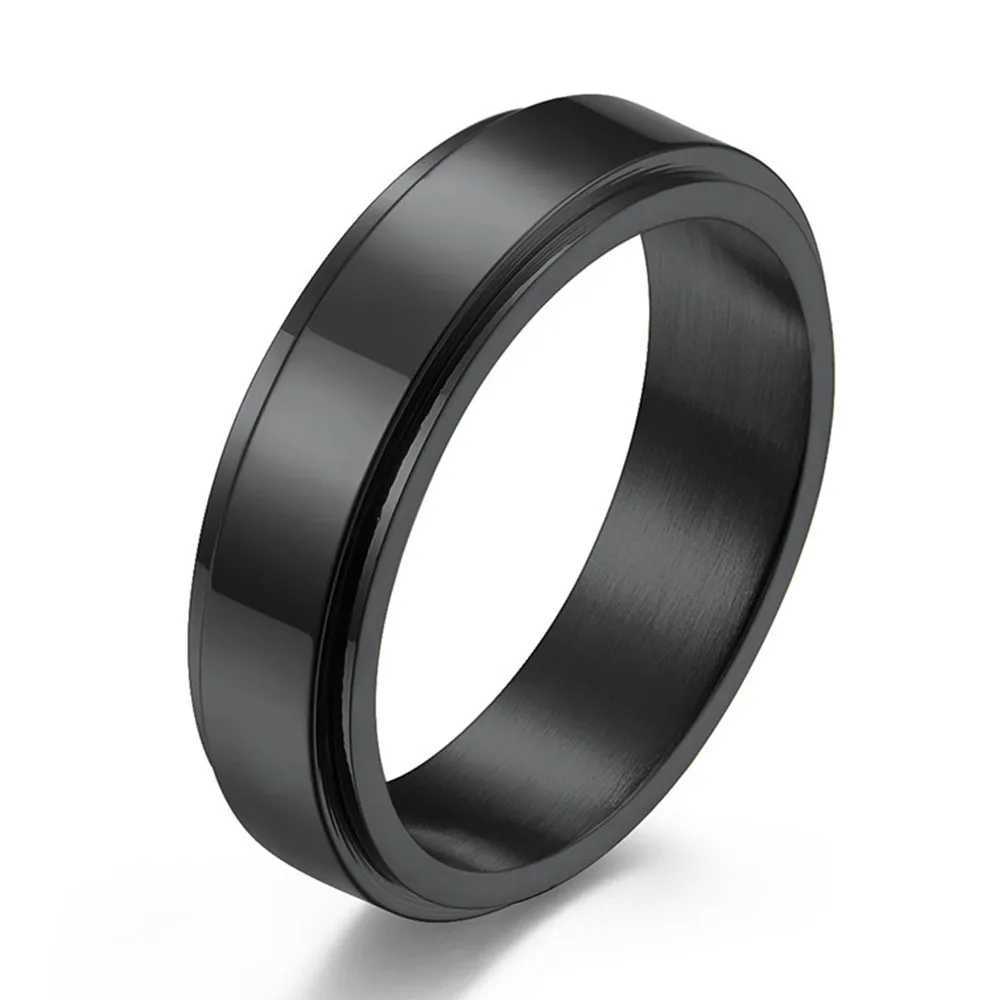 Simple Plain Ring With Engraving Stainless Steel Smooth Rotating Ring Cool Neutral Style Genderless Couple Rings W250606