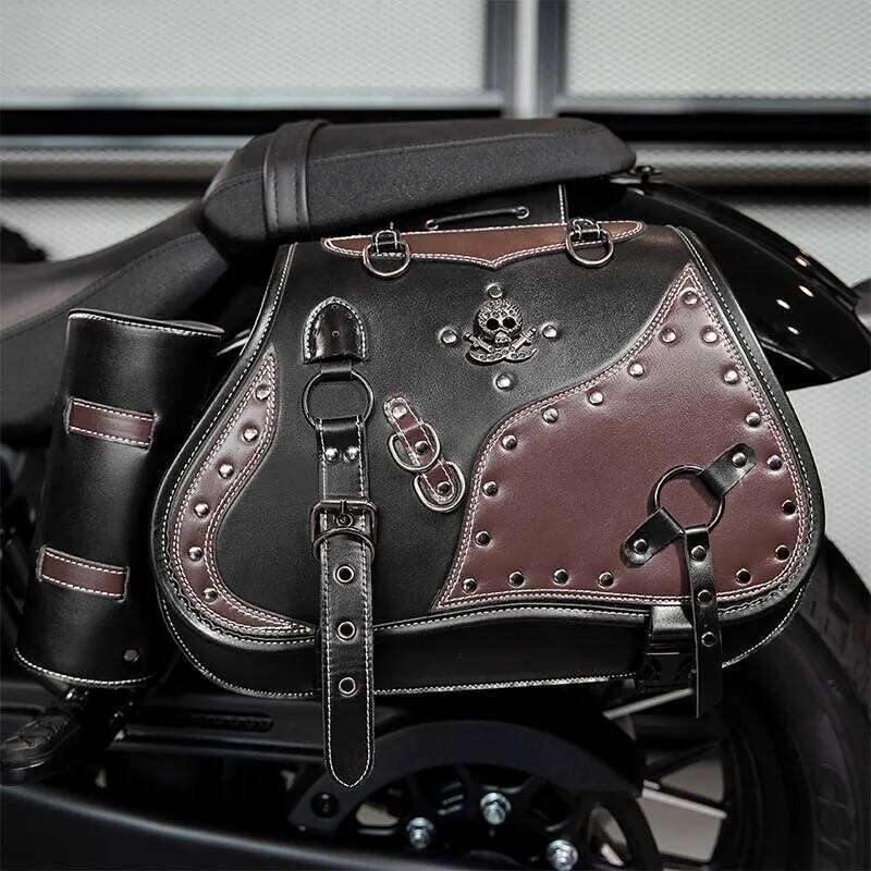 Saddle Bags with Cup Holder Retro Side Black Skull Hanging Bag for Harley Motorcycle