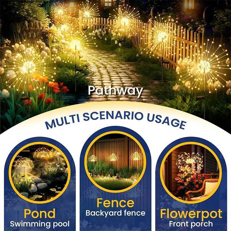 420LED Solar Power Firework Garden Lights Decoration Pathway Outdoor Waterproof Patio Lawn Landscape Yard Solar Light W250607