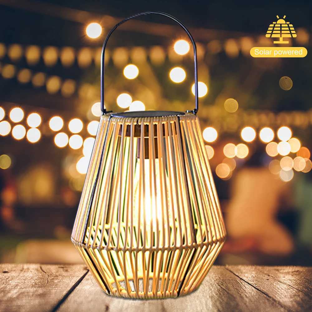 Rattan Solar Lantern IP65 Waterproof Hanging/Standing Outside Big Rattan Solar Light with Handle for Garden Patio Courtyard Lawn XJ250606