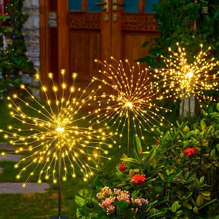 Solar Fireworks Light Outdoor Waterproof Light 2-piece Set Garden Courtyard Road Lawn Decoration Copper Wire XJ250606