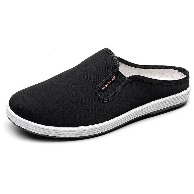 Ddmyoutdoor Soft Sole Embroidery Men Shoes Chinese Style Yellow Black Round Mouth Cloth Slippers Outdoor Shoes