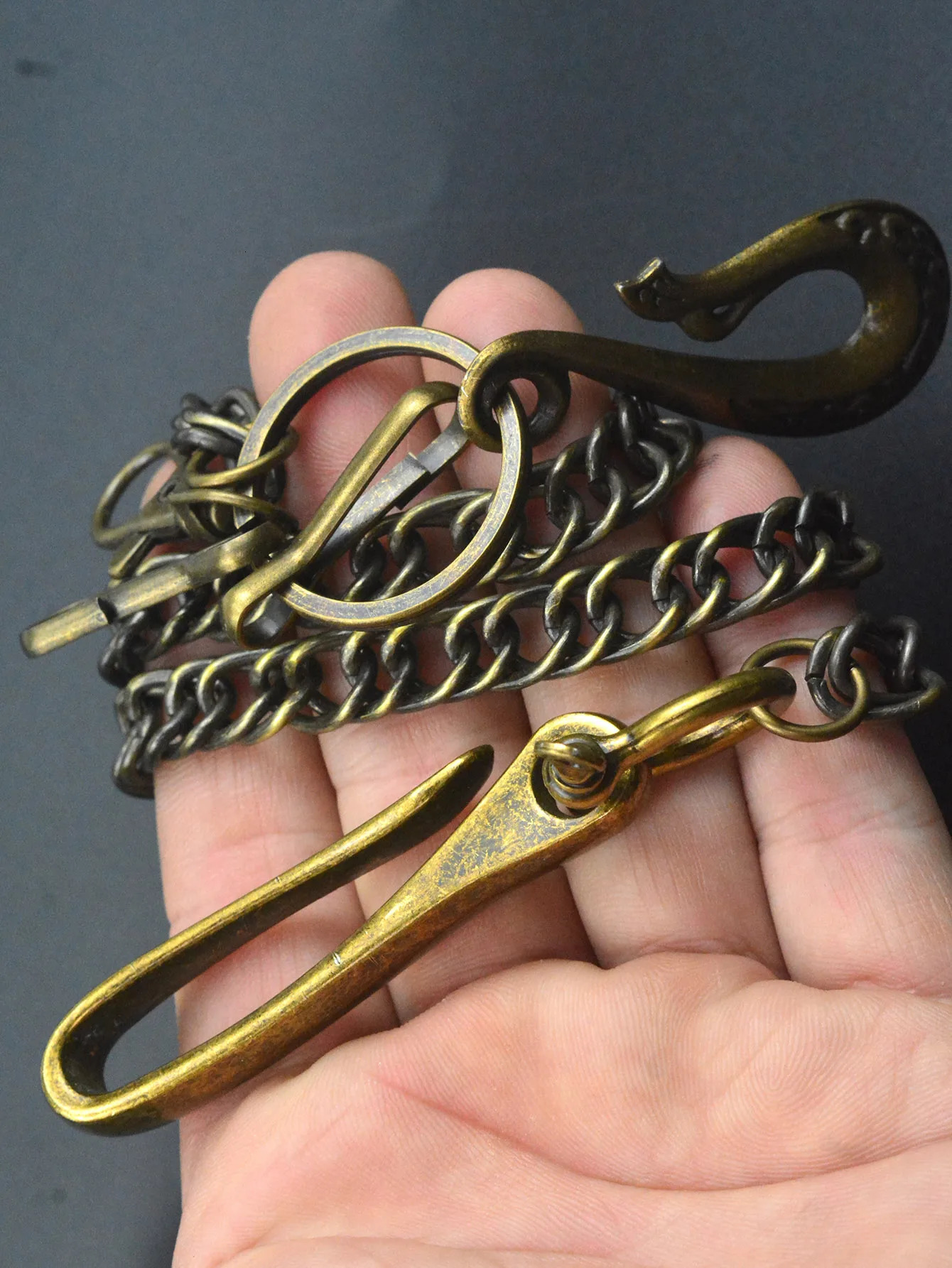 24 inches Hip pop bronze Punk Trousers Jeans biker Wallet curl Chain men Keychain phoenix belt U hook Buckle Clips EDC Gift 250530