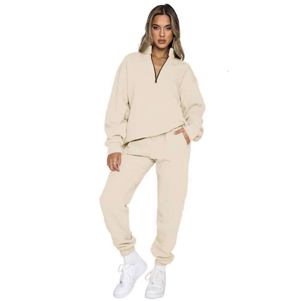 2024 Cross-Border Women's Autumn/Winter Zipper-Pullover Long Sleeve Sweatshirt 2-Piece Set Sports Suit